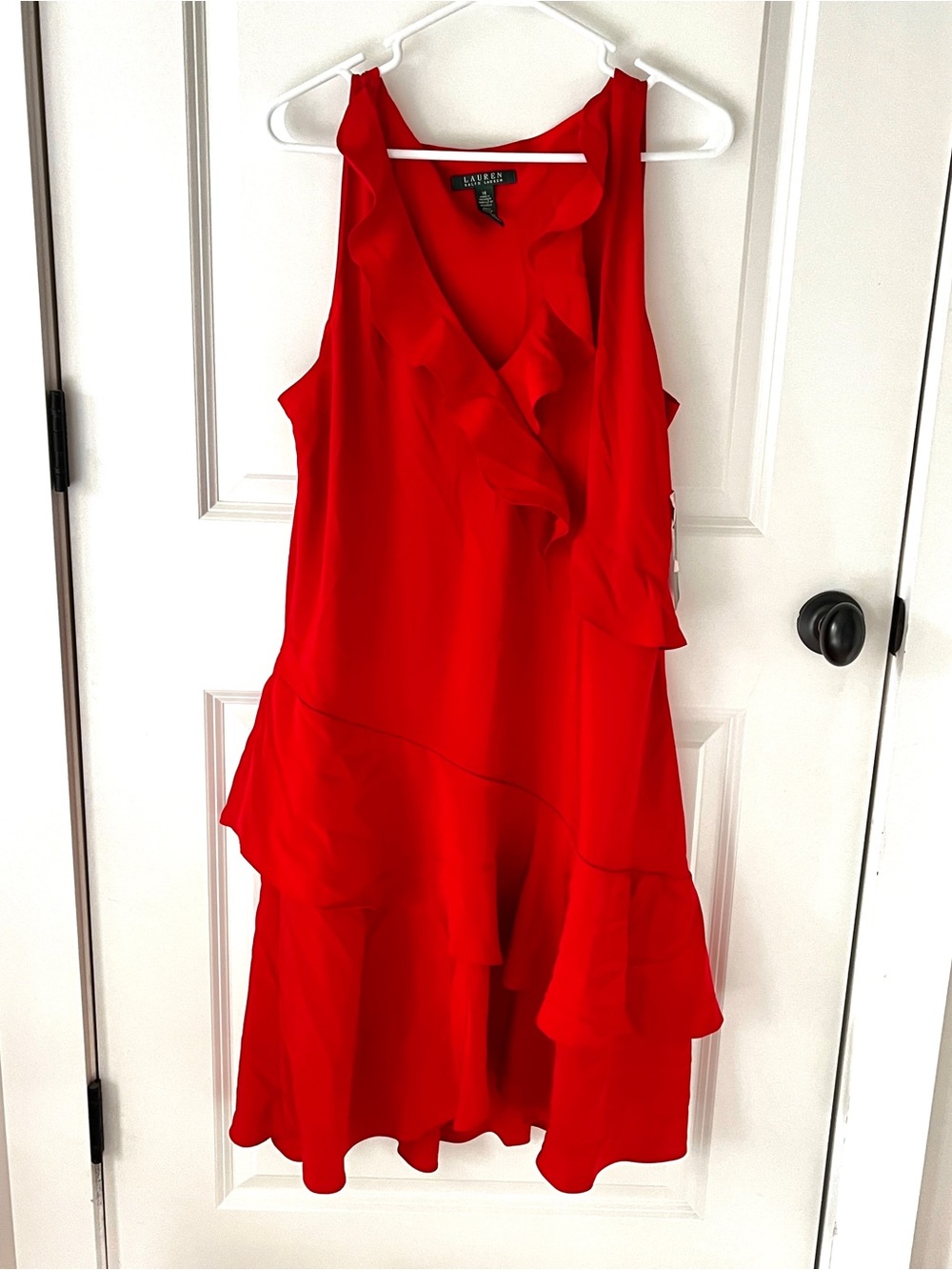 NWT Lauren Ralph Lauren Ted Ruffle Faux Wrap Sleeveless Dress Size 16